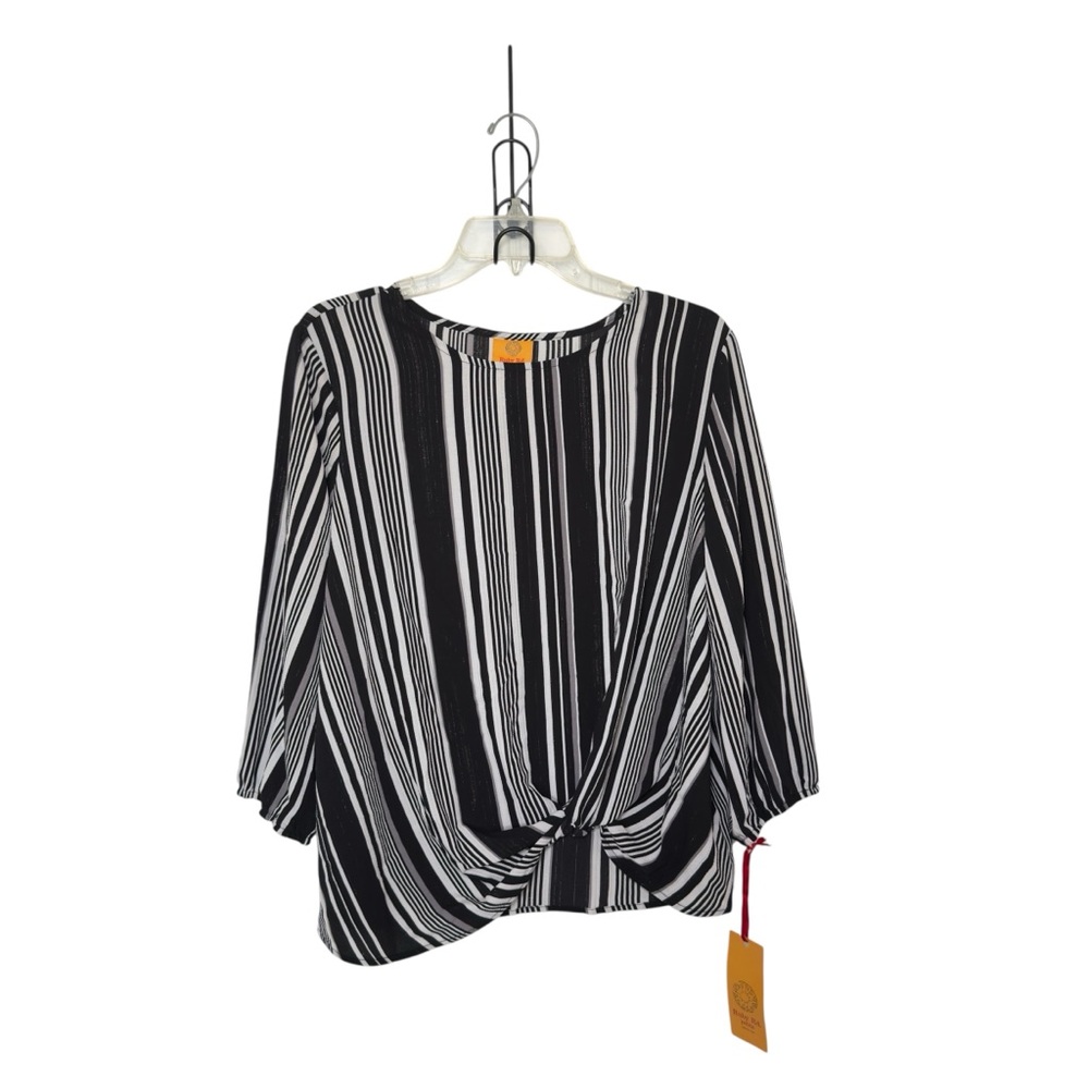 Ruby Rd. Petite Large Stripe Print Knot Front‎ Top 3/4 Sleeve Smart Casual